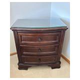 B699-93 Night Stand - Dark Wood with Glass Top, 3 Drawers