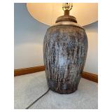Ceramic Table Lamp with Linen Drum Shade - Rustic Glazed Finish 1 Light