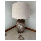 Ceramic Table Lamp with Linen Drum Shade - Rustic Glazed Finish 1 Light