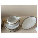 Imperial H & Co. Selb Bavaria White Porcelain Dinnerware with Gold Rim & Black Bead Border