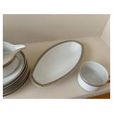 Imperial H & Co. Selb Bavaria White Porcelain Dinnerware with Gold Rim & Black Bead Border