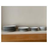 Imperial H & Co. Selb Bavaria White Porcelain Dinnerware with Gold Rim & Black Bead Border