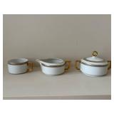 Imperial H & Co. Selb Bavaria White Porcelain Dinnerware with Gold Rim & Black Bead Border