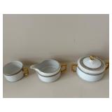 Imperial H & Co. Selb Bavaria White Porcelain Dinnerware with Gold Rim & Black Bead Border