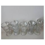 5 Vintage Soda Glasses, 4 Vintage Fruit or Ice Cream Sundae Compotes, Small Cut-Glass Fruit Bowl, Small Vintage Silver-plate Overlay Martinsville Glass Plate