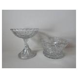 5 Vintage Soda Glasses, 4 Vintage Fruit or Ice Cream Sundae Compotes, Small Cut-Glass Fruit Bowl, Small Vintage Silver-plate Overlay Martinsville Glass Plate