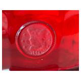 Ruby Red Vintage Fostoria Coin Glass Covered Compote with Pedestal & Matching Scalloped Bowl (2-Piece Set)