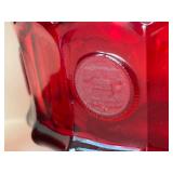 Ruby Red Vintage Fostoria Coin Glass Covered Compote with Pedestal & Matching Scalloped Bowl (2-Piece Set)