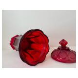 Ruby Red Vintage Fostoria Coin Glass Covered Compote with Pedestal & Matching Scalloped Bowl (2-Piece Set)