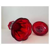 Ruby Red Vintage Fostoria Coin Glass Covered Compote with Pedestal & Matching Scalloped Bowl (2-Piece Set)