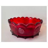 Ruby Red Vintage Fostoria Coin Glass Covered Compote with Pedestal & Matching Scalloped Bowl (2-Piece Set)
