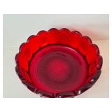 Ruby Red Vintage Fostoria Coin Glass Covered Compote with Pedestal & Matching Scalloped Bowl (2-Piece Set)