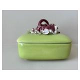 Green Jadeite Ceramic Trinket Box with Lid - Burgundy Floral Top