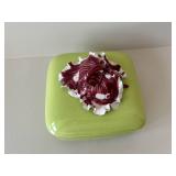 Green Jadeite Ceramic Trinket Box with Lid - Burgundy Floral Top