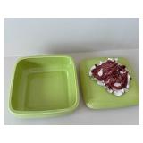 Green Jadeite Ceramic Trinket Box with Lid - Burgundy Floral Top