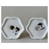 Pair of Brown Ceramic Bunny Figurines on Grass Bases & White Cow Planter