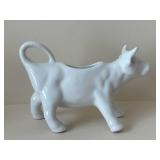 Pair of Brown Ceramic Bunny Figurines on Grass Bases & White Cow Planter