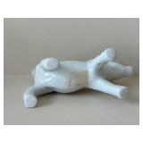 Pair of Brown Ceramic Bunny Figurines on Grass Bases & White Cow Planter