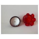 Crystal 3-Arm Candelabra with Burgundy Glass Vase & Red Hobnail Vase