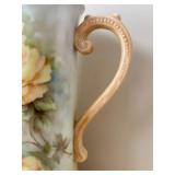 Porcelain Pitcher with Hand-Painted Yellow Roses - Pale Blue Gradient, Peach Handle