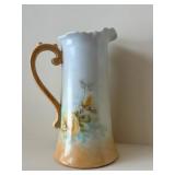 Porcelain Pitcher with Hand-Painted Yellow Roses - Pale Blue Gradient, Peach Handle