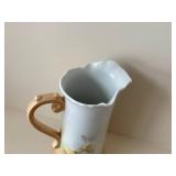 Porcelain Pitcher with Hand-Painted Yellow Roses - Pale Blue Gradient, Peach Handle