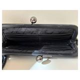 Fossil Kiss-Lock Clutch - Beaded Evening Clutch - Velvet Drawstring Pouch - Black Bead Necklace