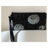 Fossil Kiss-Lock Clutch - Beaded Evening Clutch - Velvet Drawstring Pouch - Black Bead Necklace