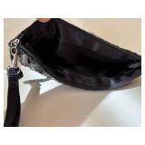 Fossil Kiss-Lock Clutch - Beaded Evening Clutch - Velvet Drawstring Pouch - Black Bead Necklace
