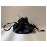 Fossil Kiss-Lock Clutch - Beaded Evening Clutch - Velvet Drawstring Pouch - Black Bead Necklace