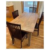 Crate & Barrel Dining Table & 4 Pier One Imports Dark Brown Slat-Back Chairs - Made in Indonesia