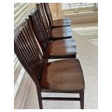 Crate & Barrel Dining Table & 4 Pier One Imports Dark Brown Slat-Back Chairs - Made in Indonesia
