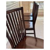 Crate & Barrel Dining Table & 4 Pier One Imports Dark Brown Slat-Back Chairs - Made in Indonesia