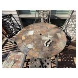 Round Mosaic Tile Outdoor Table with 4 Iron Chairs & Cushions