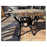 Round Mosaic Tile Outdoor Table with 4 Iron Chairs & Cushions