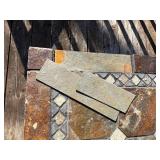 Round Mosaic Tile Outdoor Table with 4 Iron Chairs & Cushions