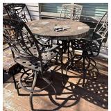 Round Mosaic Tile Outdoor Table with 4 Iron Chairs & Cushions