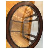 Wood Oval End Table with Glass Top - Dark Cherry Finish, Turned Legs