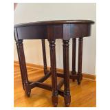 Wood Oval End Table with Glass Top - Dark Cherry Finish, Turned Legs