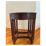 Wood Oval End Table with Glass Top - Dark Cherry Finish, Turned Legs