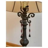 Table Lamp - Ornate Lamp with Beaded Tassels and Cream Shade