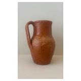 Vintage Terracotta Pitcher with Incised Wave Band - Handcrafted Earthenware Jug