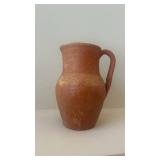 Vintage Terracotta Pitcher with Incised Wave Band - Handcrafted Earthenware Jug