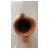 Vintage Terracotta Pitcher with Incised Wave Band - Handcrafted Earthenware Jug