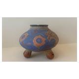 Hand-Painted Burnished Tonala Style Vintage Mexican Pottery Vase with Glossy Finish