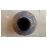 Hand-Painted Burnished Tonala Style Vintage Mexican Pottery Vase with Glossy Finish