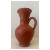 Vintage 1970s Terracotta Vase with Hand-Carved Swirl Motifs - Unglazed Red Clay, One Handle