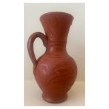 Vintage 1970s Terracotta Vase with Hand-Carved Swirl Motifs - Unglazed Red Clay, One Handle
