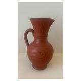 Vintage 1970s Terracotta Vase with Hand-Carved Swirl Motifs - Unglazed Red Clay, One Handle