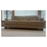 Cream-colored Leather 3-Seater Sofa - Tufted Back Cushions